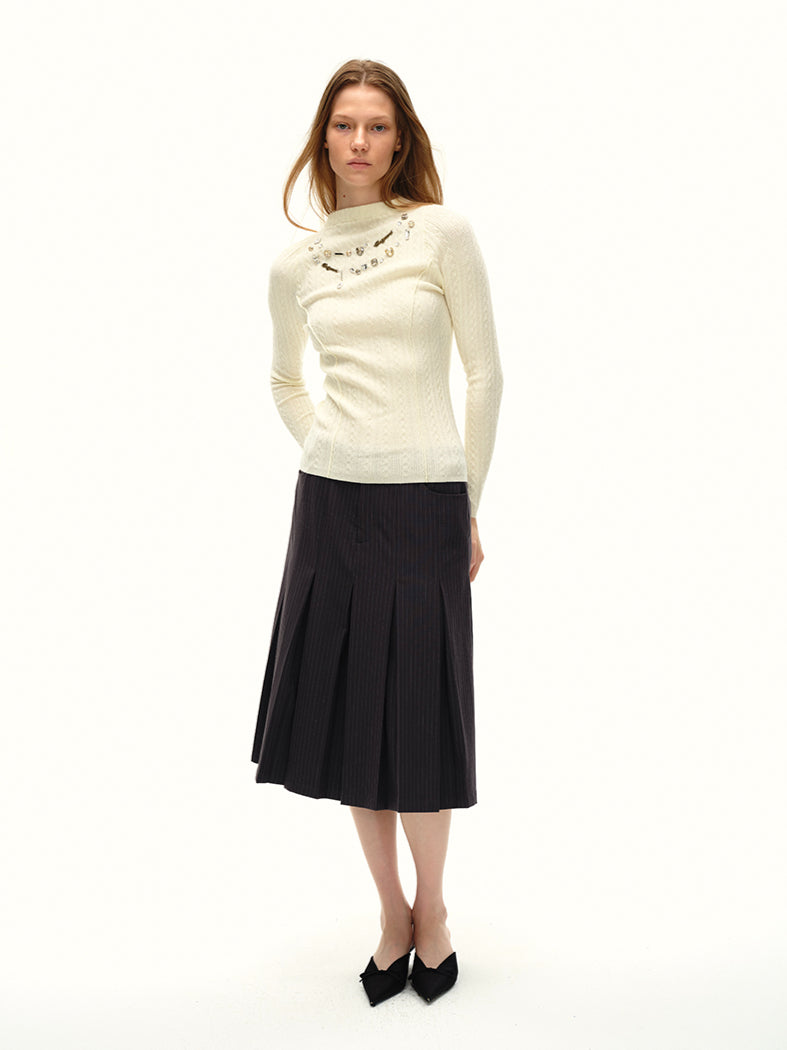 Ivory White Slim-Fit Hand-Stitched Brick Sweater