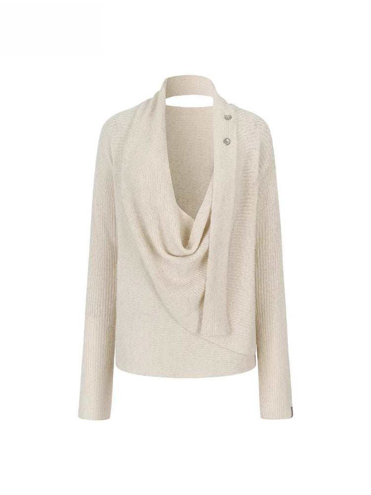 Shiny Design Cowl Neck Wool Knit Sweater