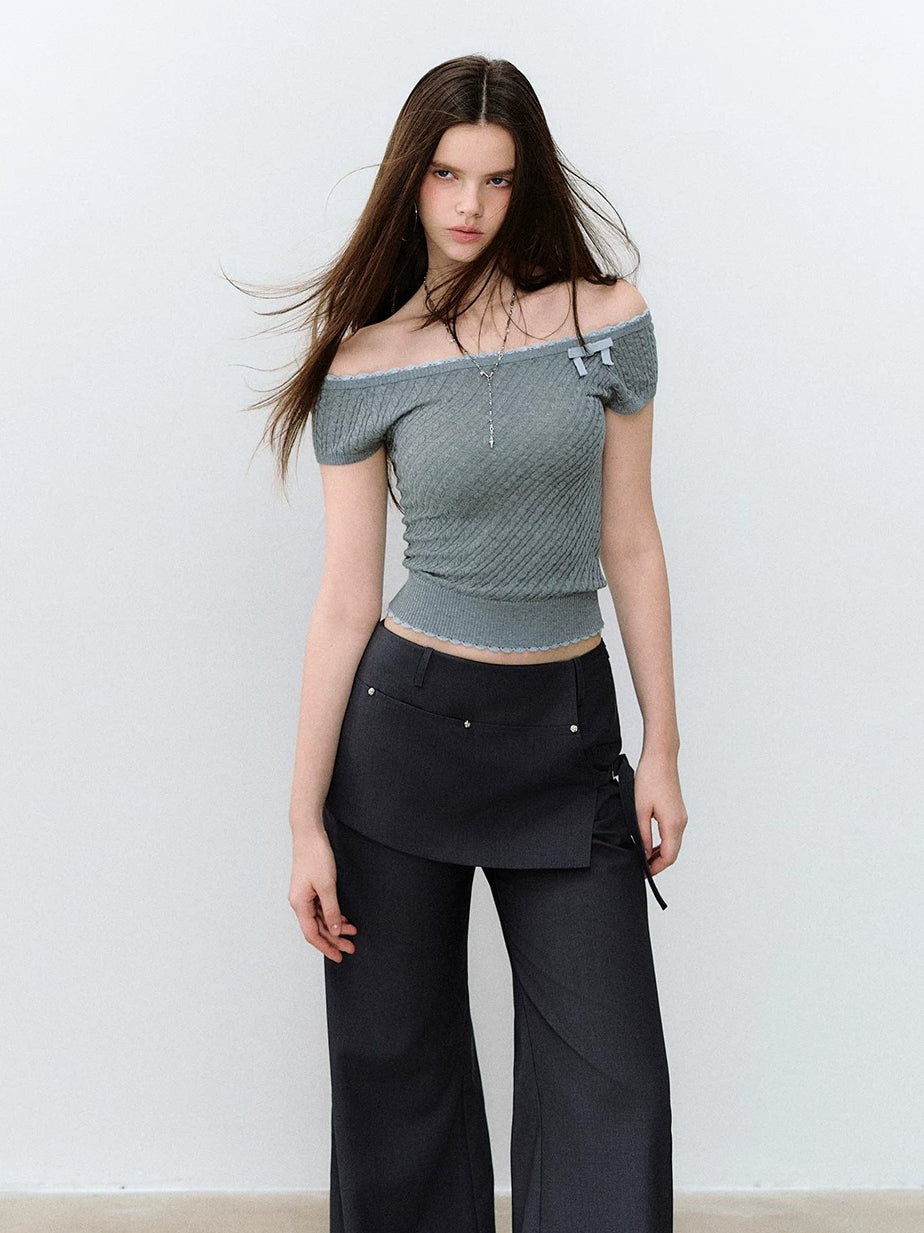 Acetate Wool Off-Shoulder T-shirt