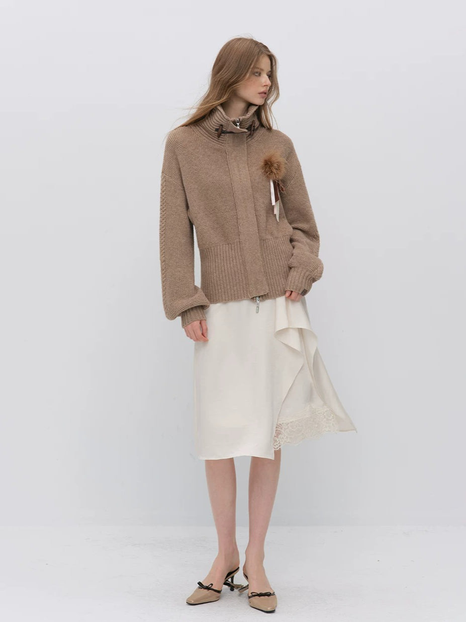 Oversized Toggle Collar Waffle Cardigan