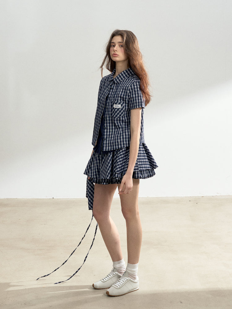 Blue Plaid College Style Tencel Cotton Shirt