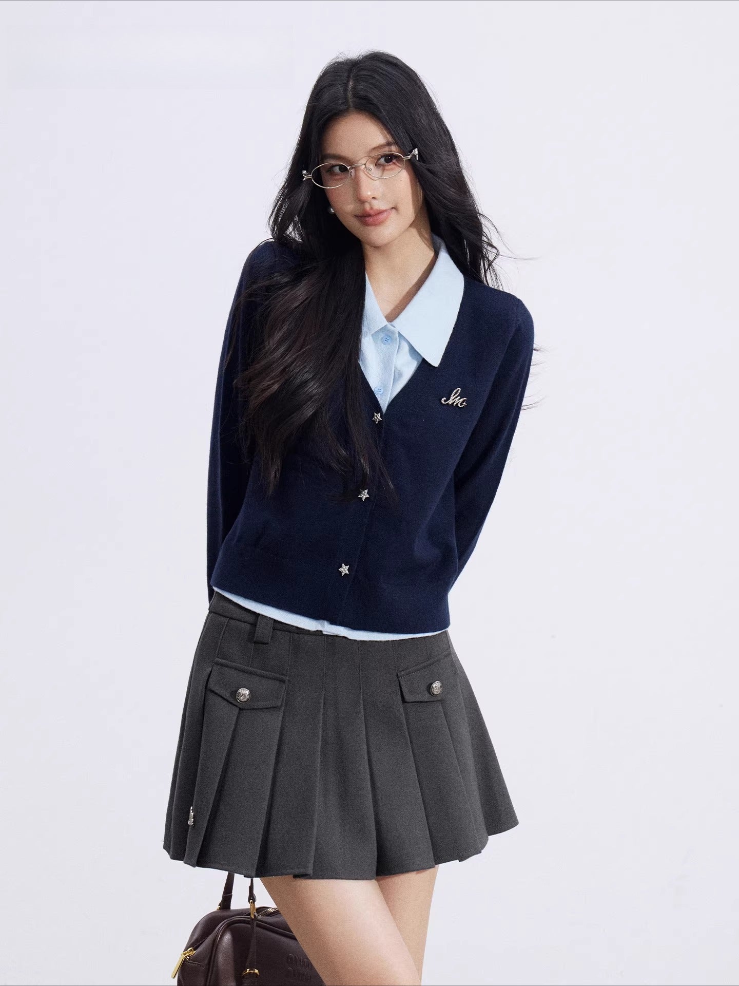 Faux-Layer Polo Knit Top
