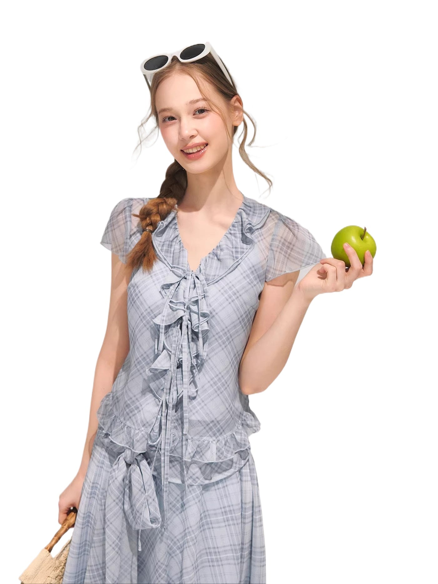 Plaid Chiffon Ruffle Set
