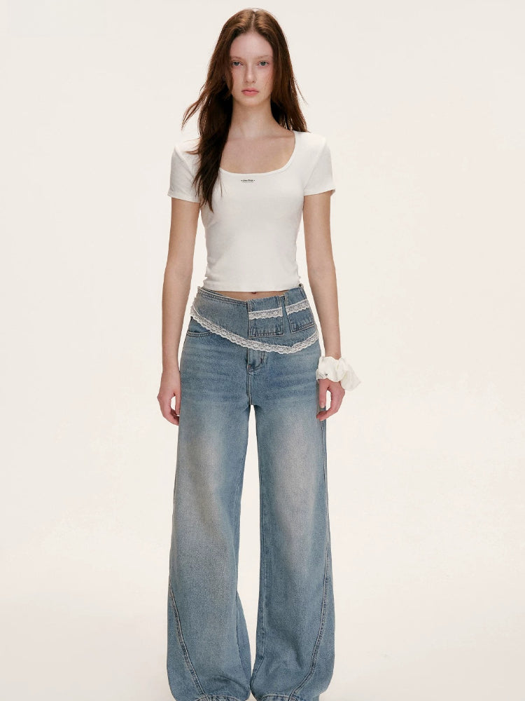 Lace Backless U Neck Tee