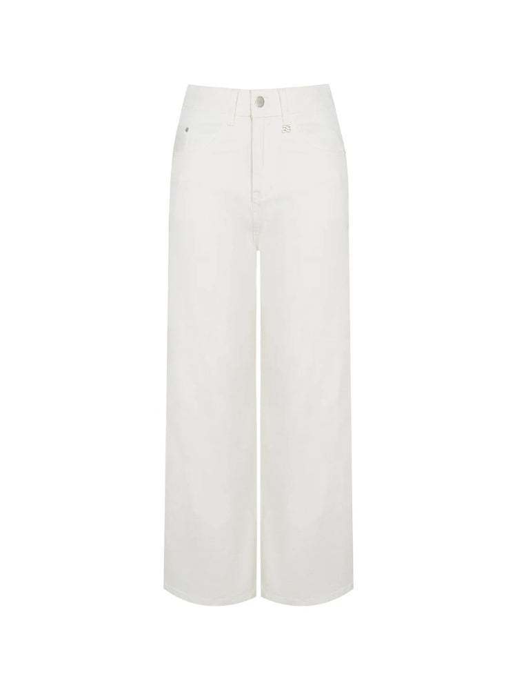 Washed Cotton Wide Leg Jeans