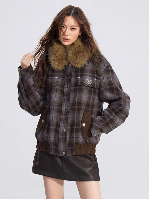 Wool Blend Check Padded Jacket