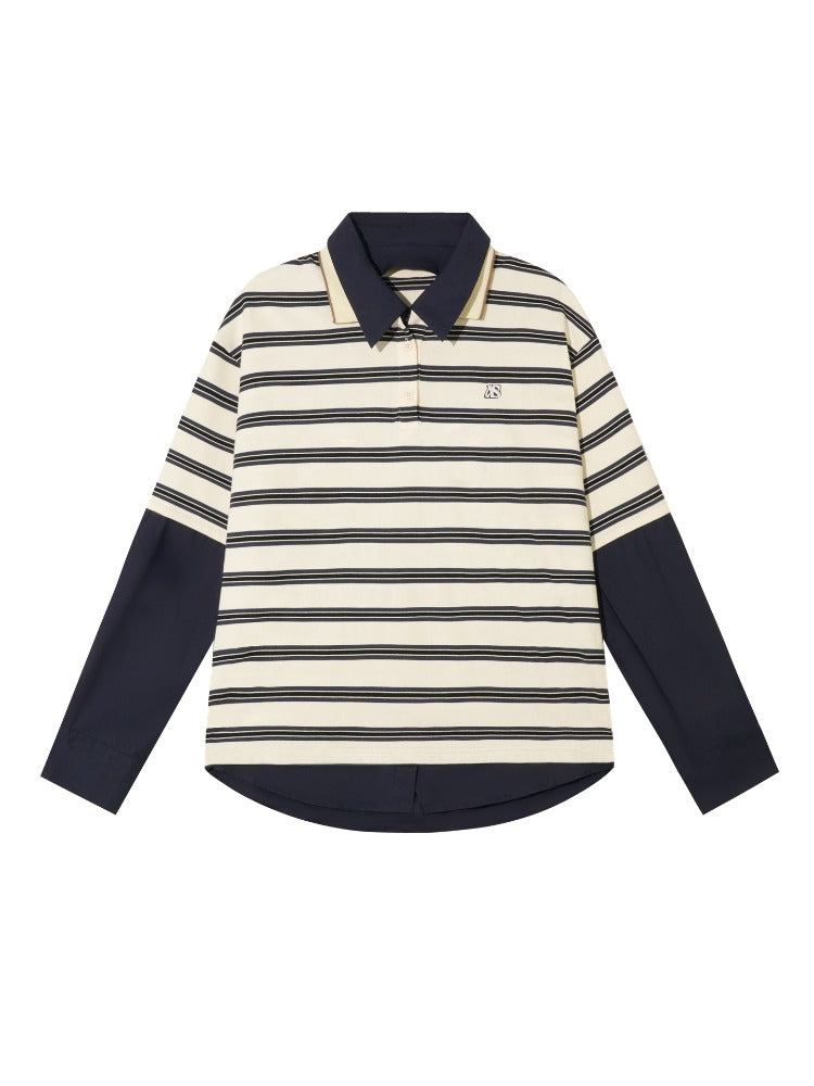 Contrast-Stripe Polo 2-in-1 Sweatshirt