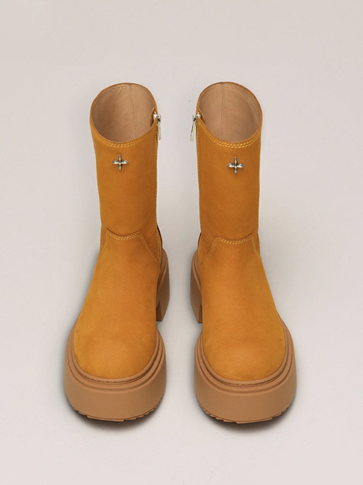 Compass Mode Leather Riding Boots Snow Mountain