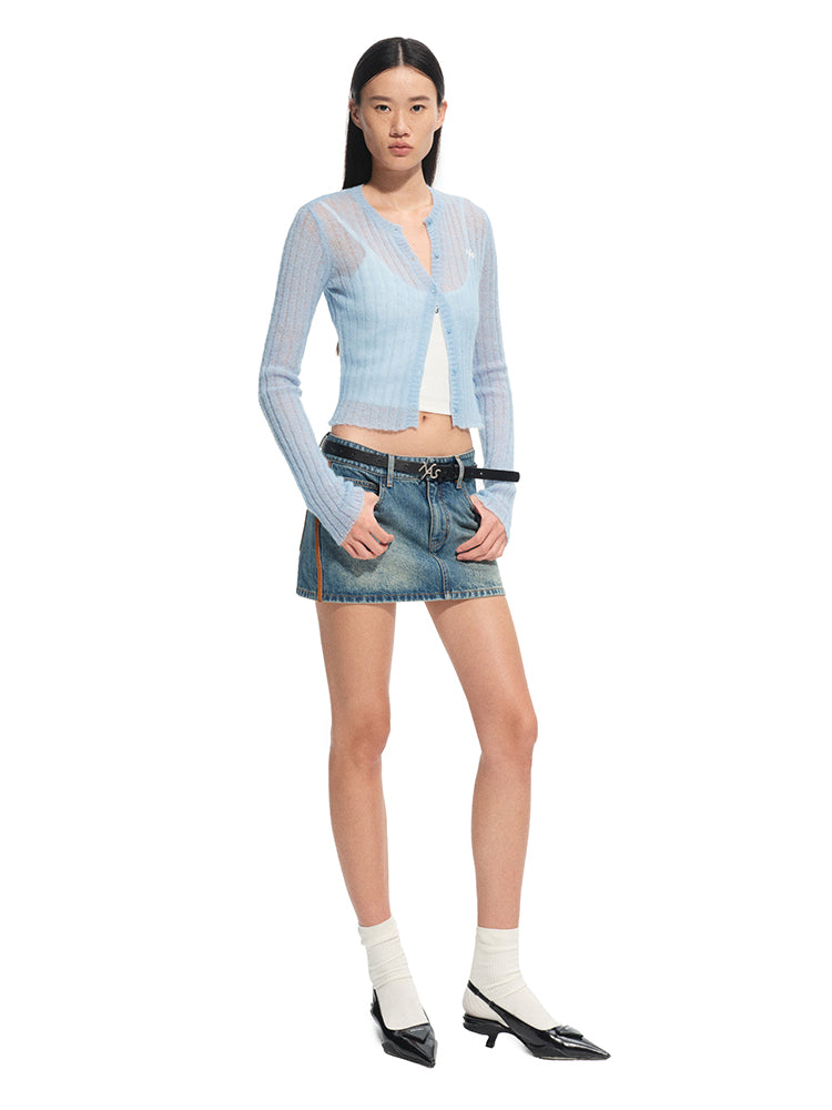 Alpaca Mohair Slim Fit Hollow-out Knit Top
