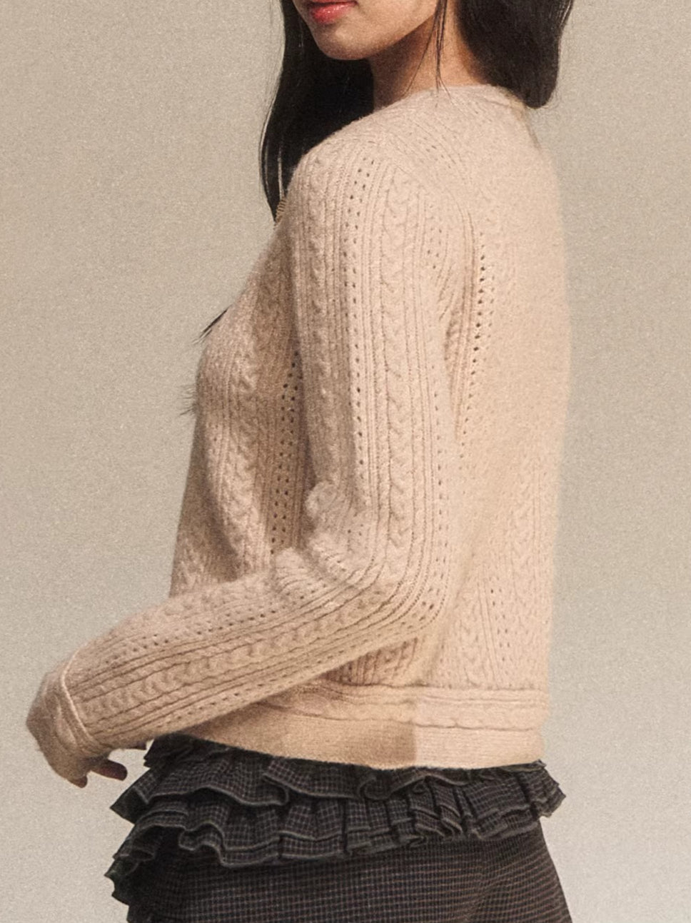 Light Brown Knit Cropped Cardigan