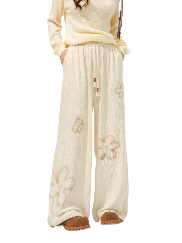 Floral Pleated Drawstring Pants