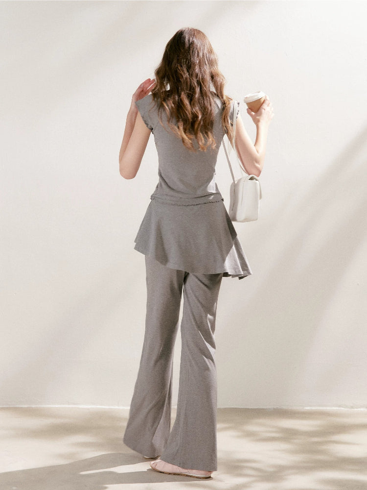 Lace U-Neck Fitted T-Shirt & Pants Set
