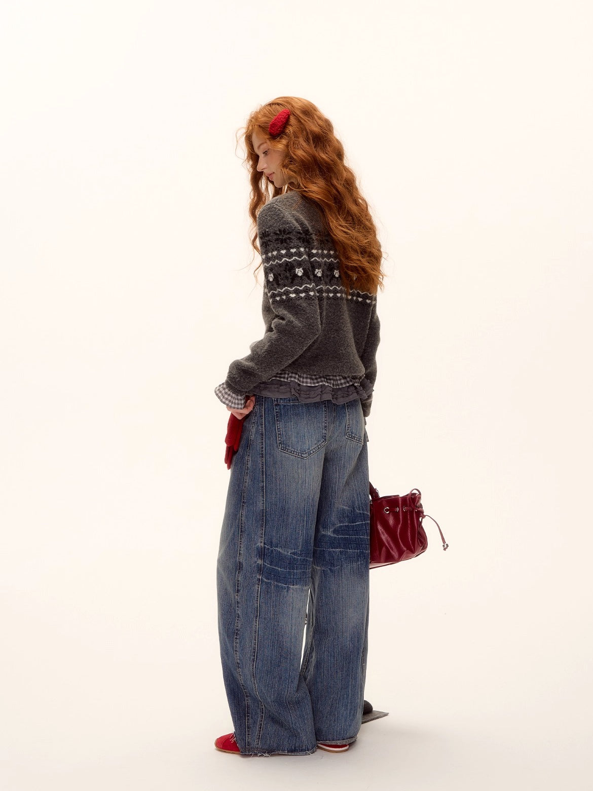 Fair Isle Knit Cardigan and Scarf Set