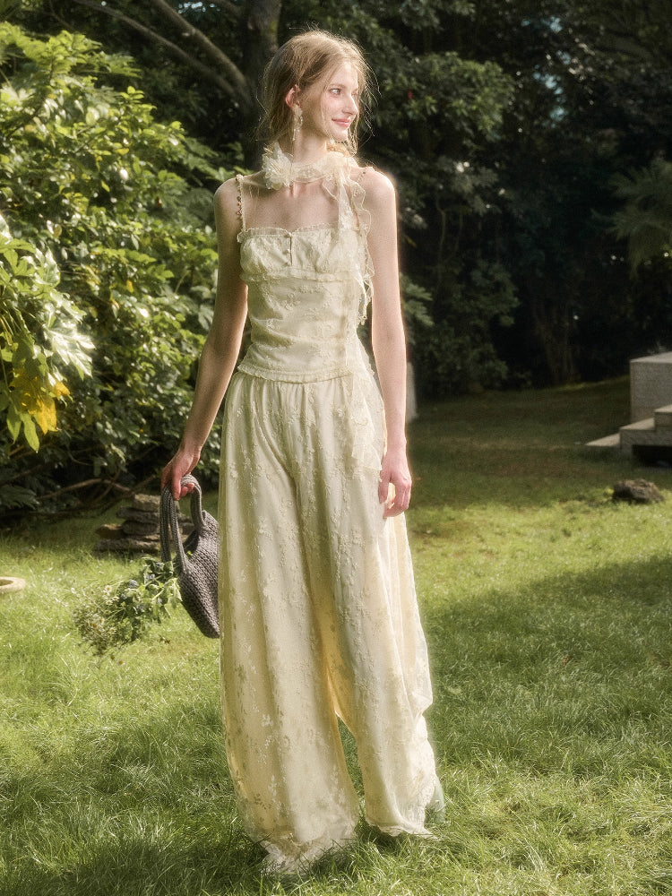 Lace Embroidery Camisole & Pants Set