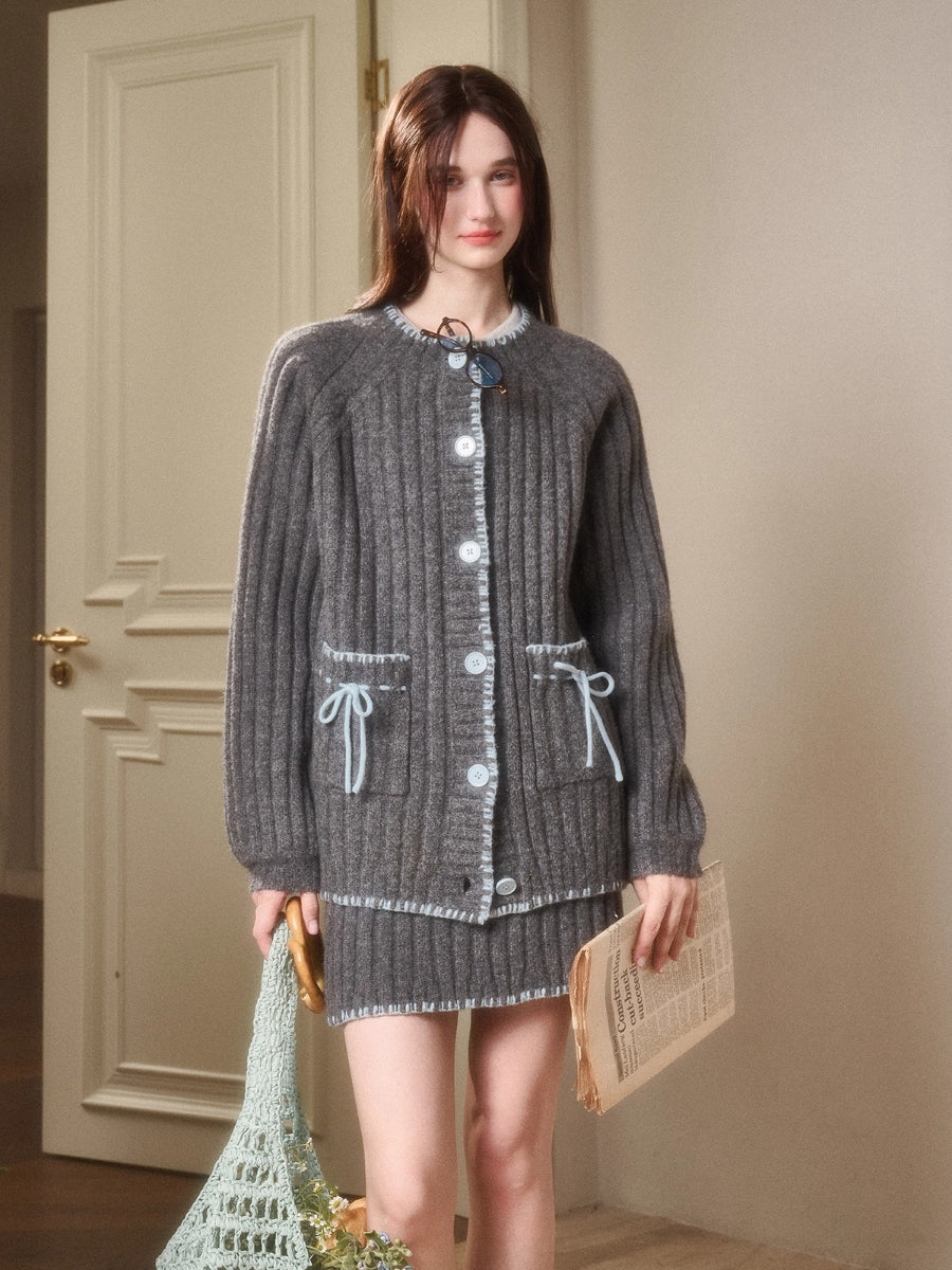 Latitude 69° Wool Contrast Trim Knit Sweater Set