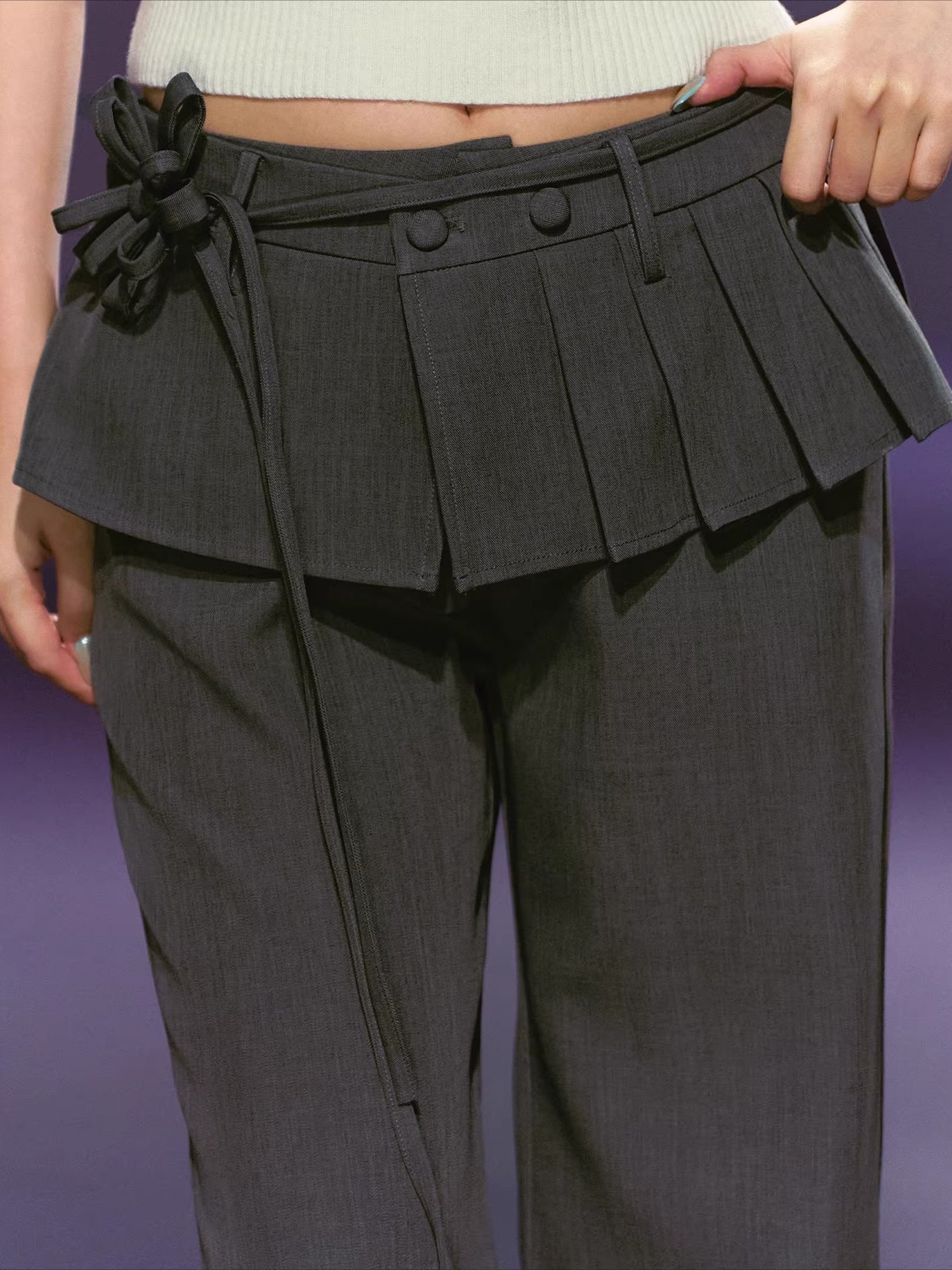 Layered Pleated Panel Straight Pants