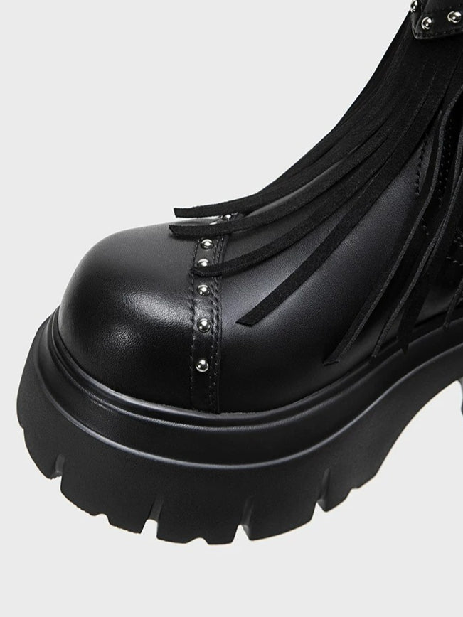 Black Studded Fringe Cowboy Boots
