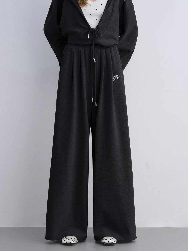 Polka Dot Vest Hooded Drawstring Sweatshirt Pants Set