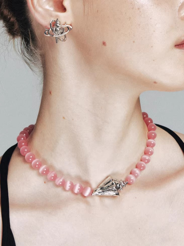 Pink Crystal Seashell Star Choker