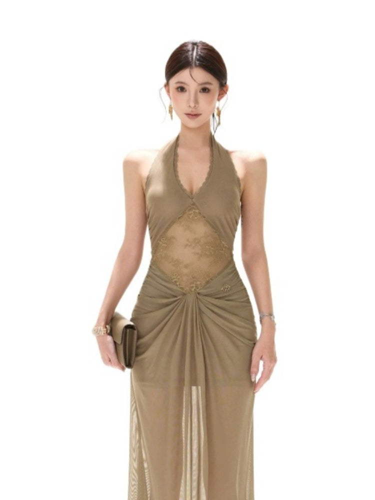 Deep V Mesh Maxi Dress