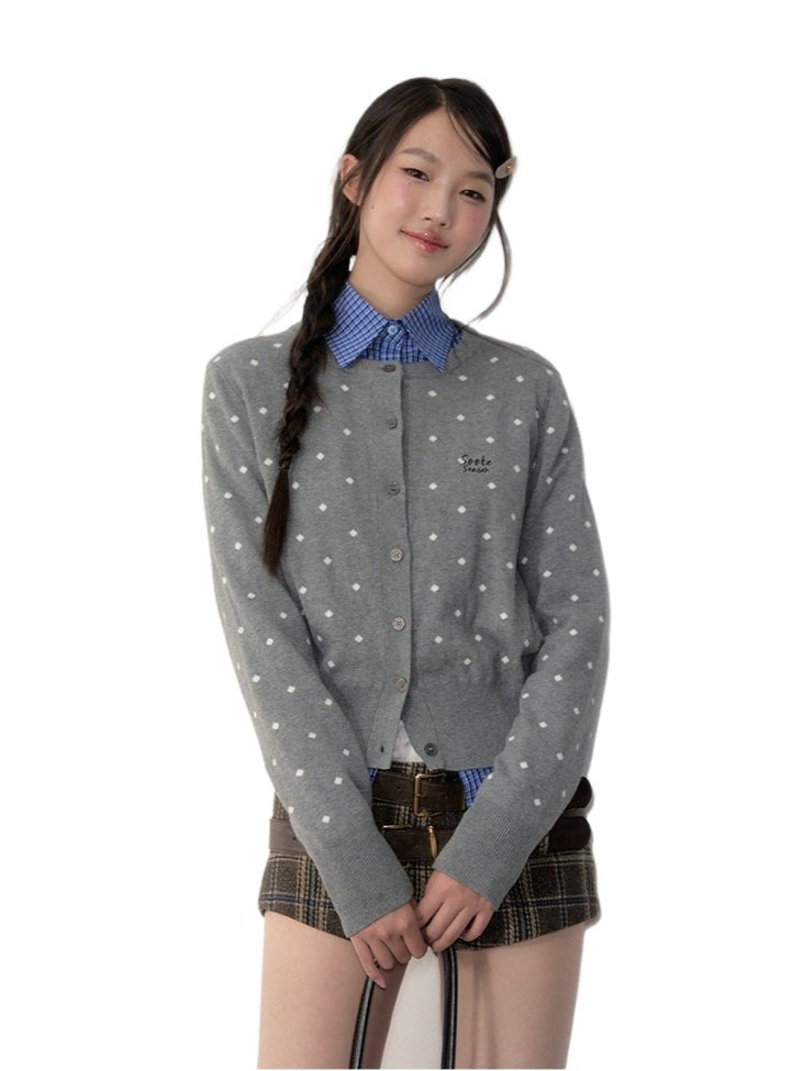 Blue & Gray Polka Dot Knit Cardigan