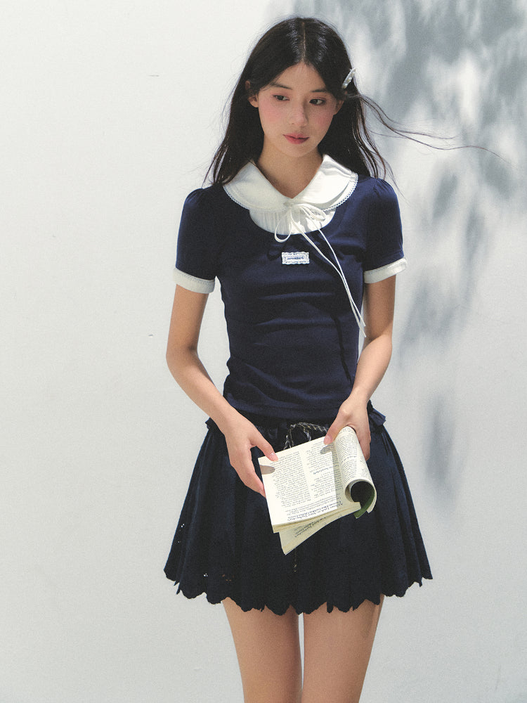 Collar Knitted Short-sleeve T-shirt