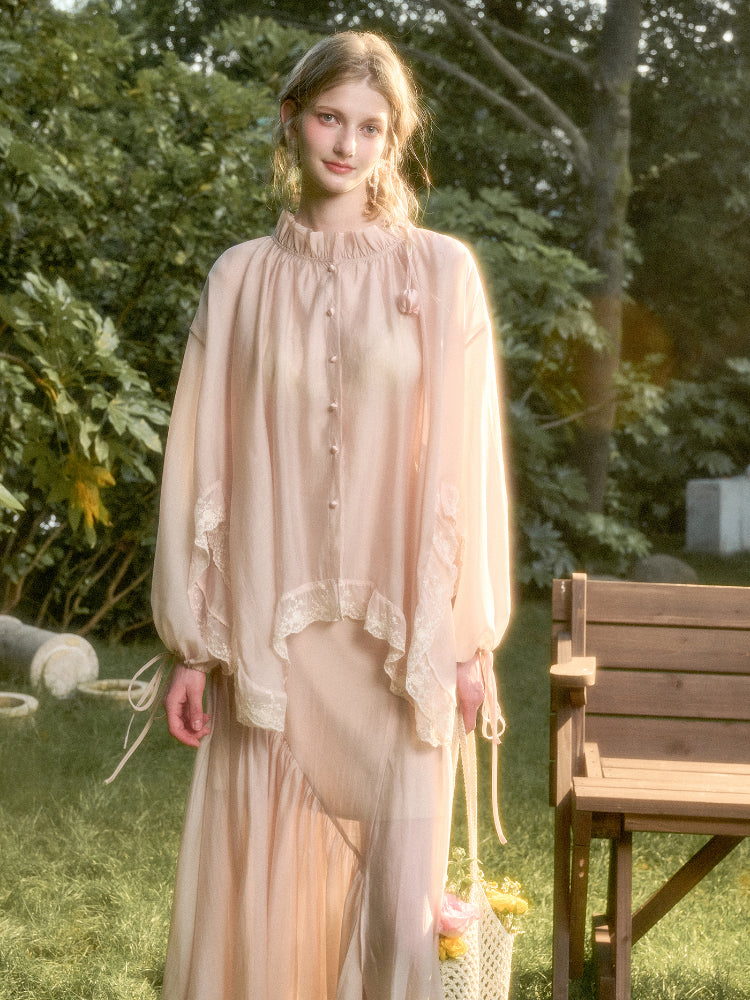 Lace Round Neck Trimmed Shirt