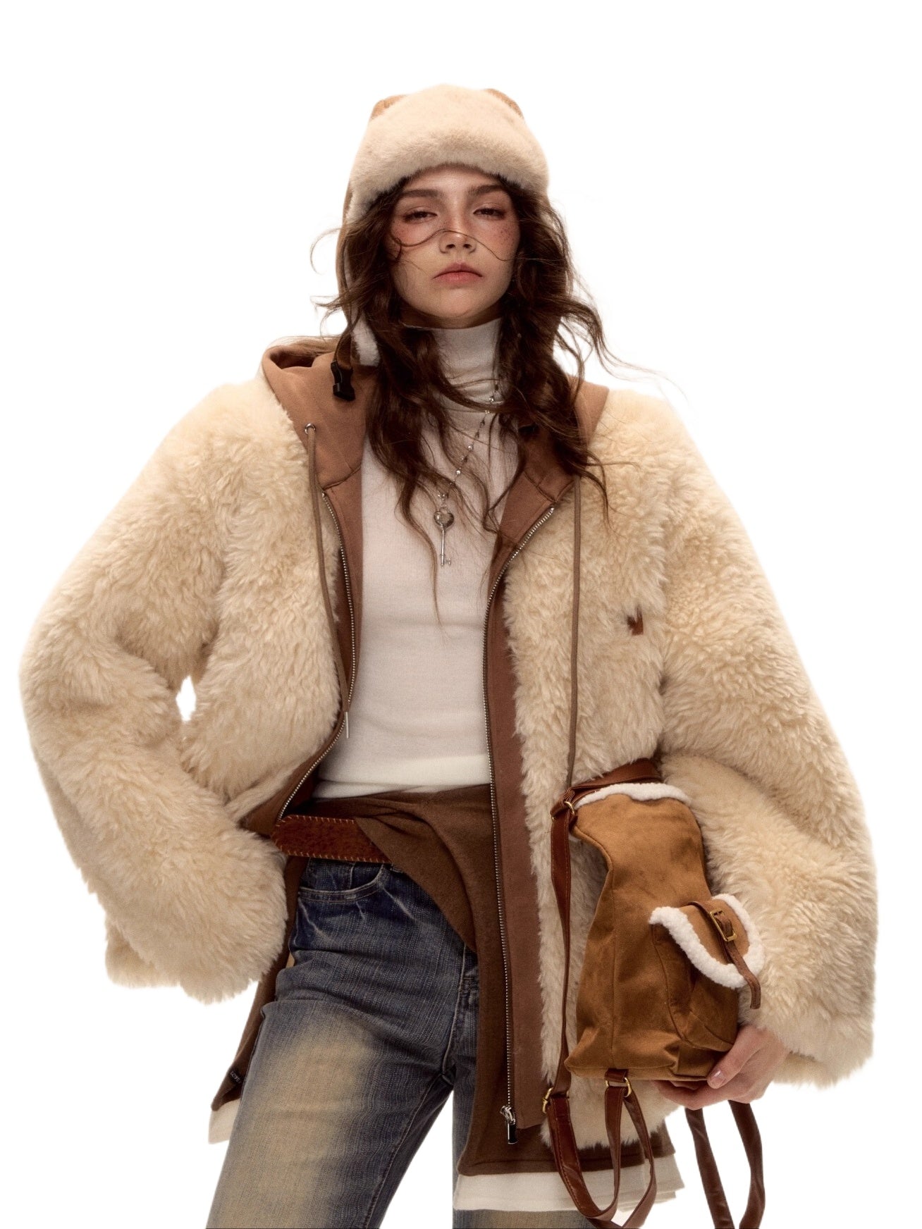 Hooded Shearling Hybrid Coat