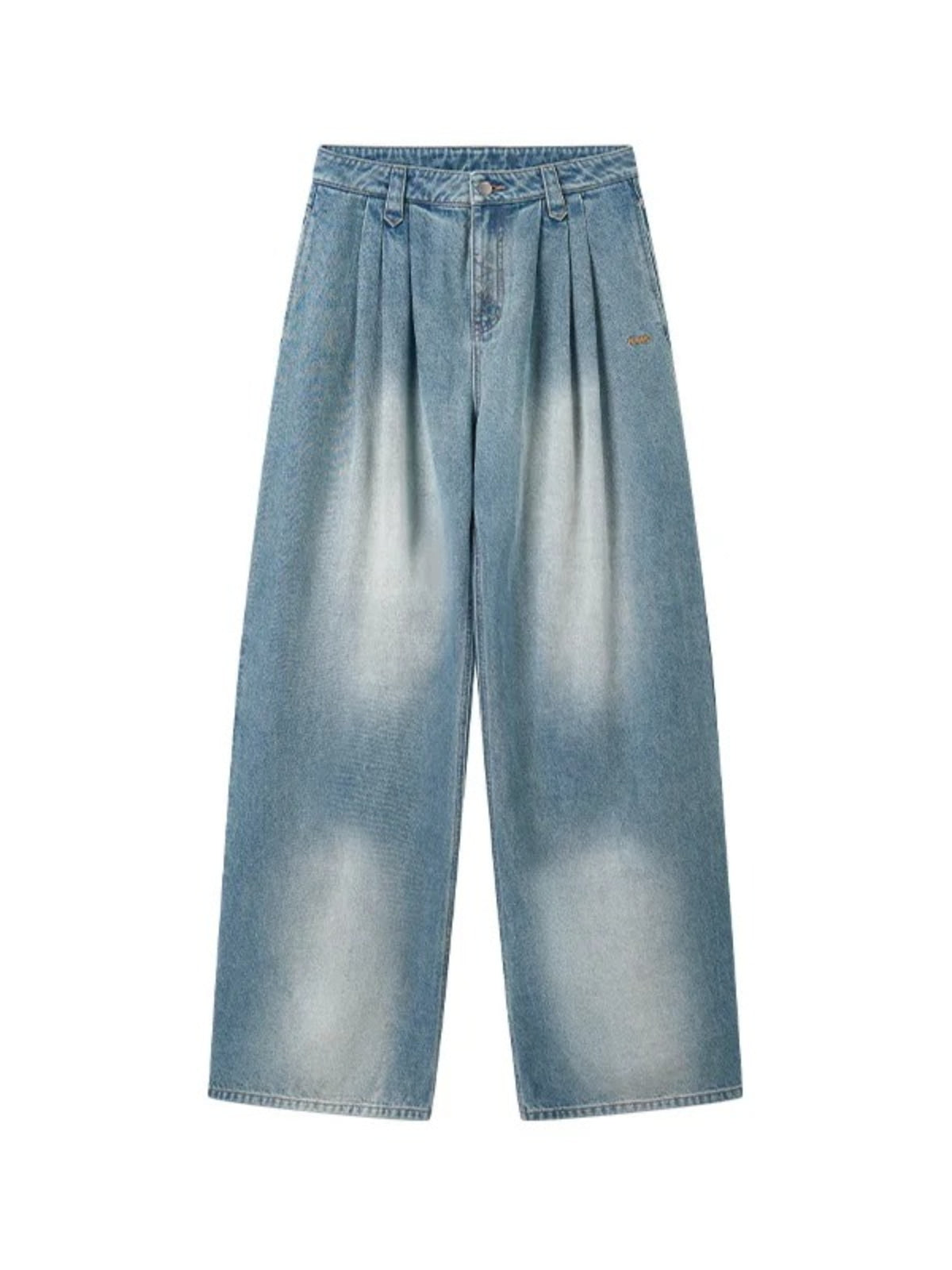 Denim Pleated Wide Leg Pants