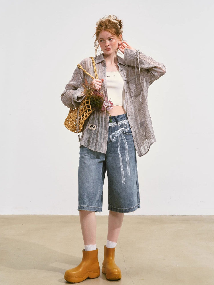 Plaid Sheer Mesh Shirt Jacket