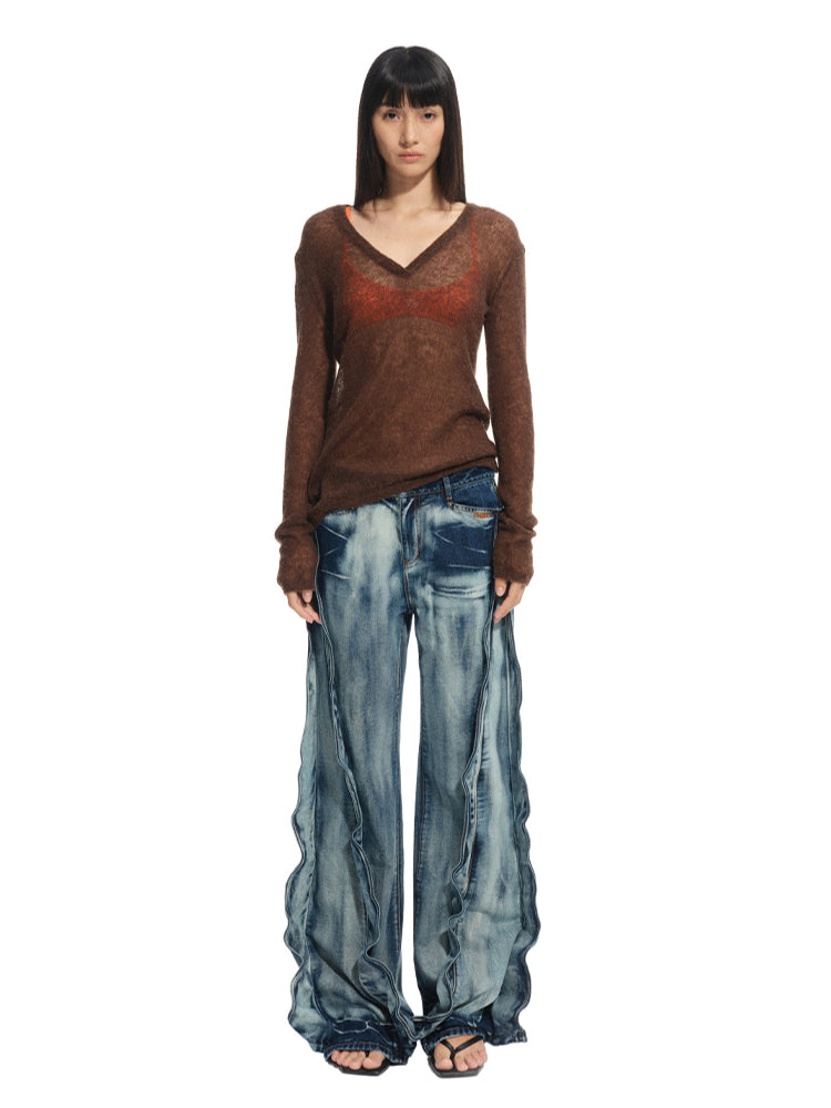 Alpaca Irregular Thin Long-sleeve Top