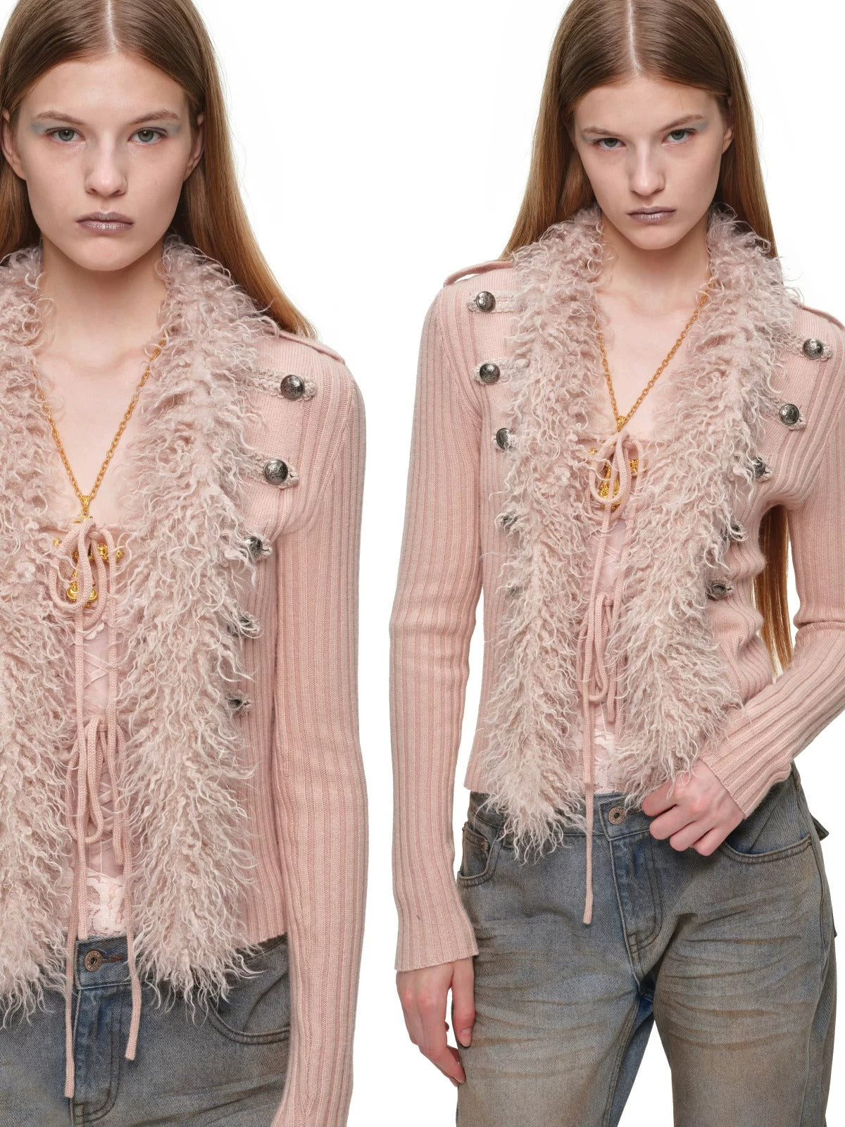 Napoleon Fur Collar Ribbed Cardigan