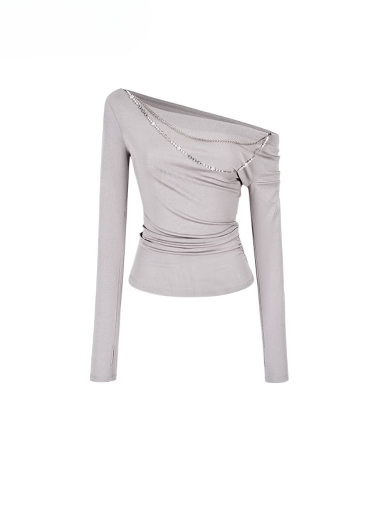 Double-Chain Asymmetric Long-Sleeve T-Shirt