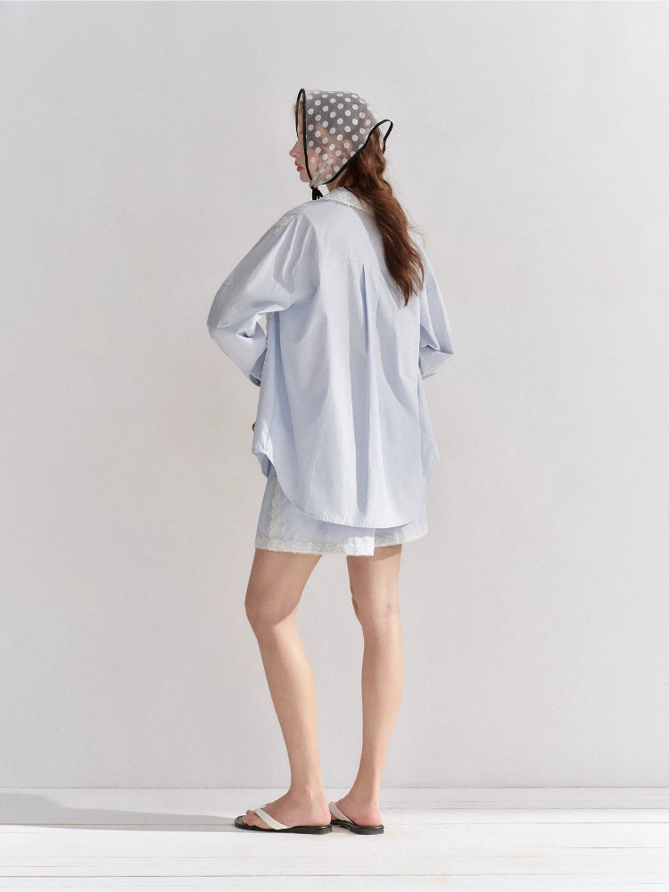 Lace Trim Shirt Set