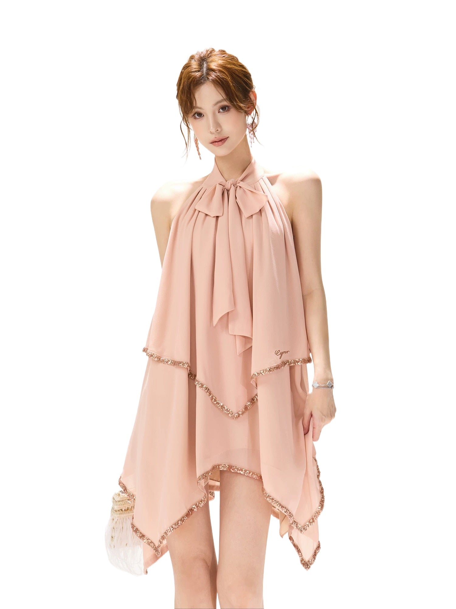 Light Pink Crystal Satin Dress