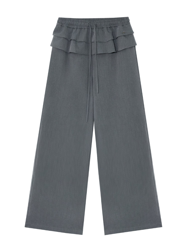 Two-piece Double-layer Ruffle Tie Straight Pants