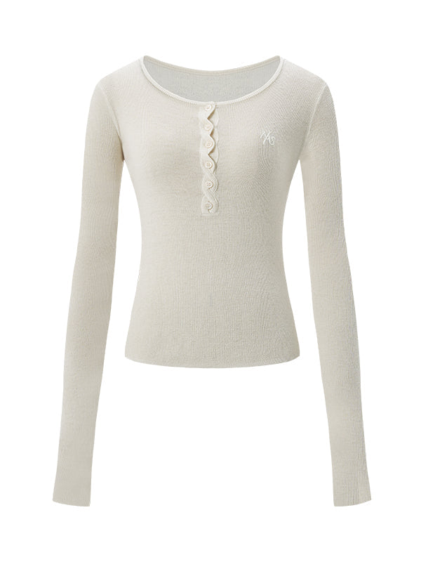 Ribbed Knit Logo Crewneck Top