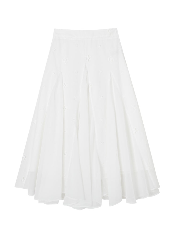 Embroidered Flower A - Line Slimming Midi Skirt