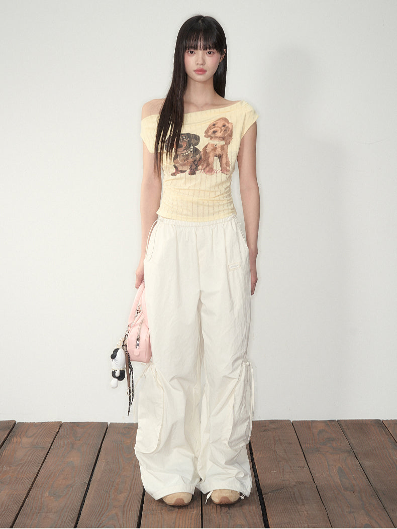 Pink & White Parachute Wide-Leg Pants
