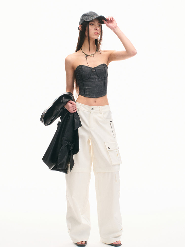 Gray Eco-leather Adjustable Fitted Bustier