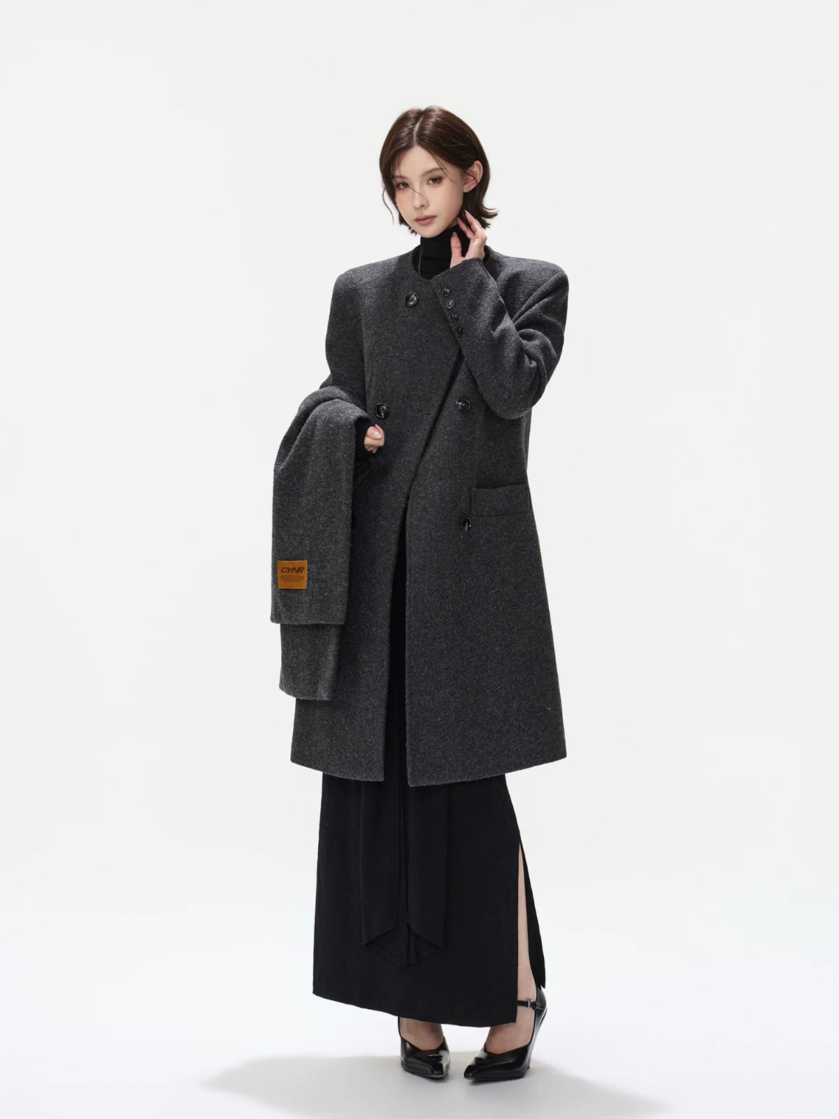 Detachable Scarf Double Breasted Wool Coat