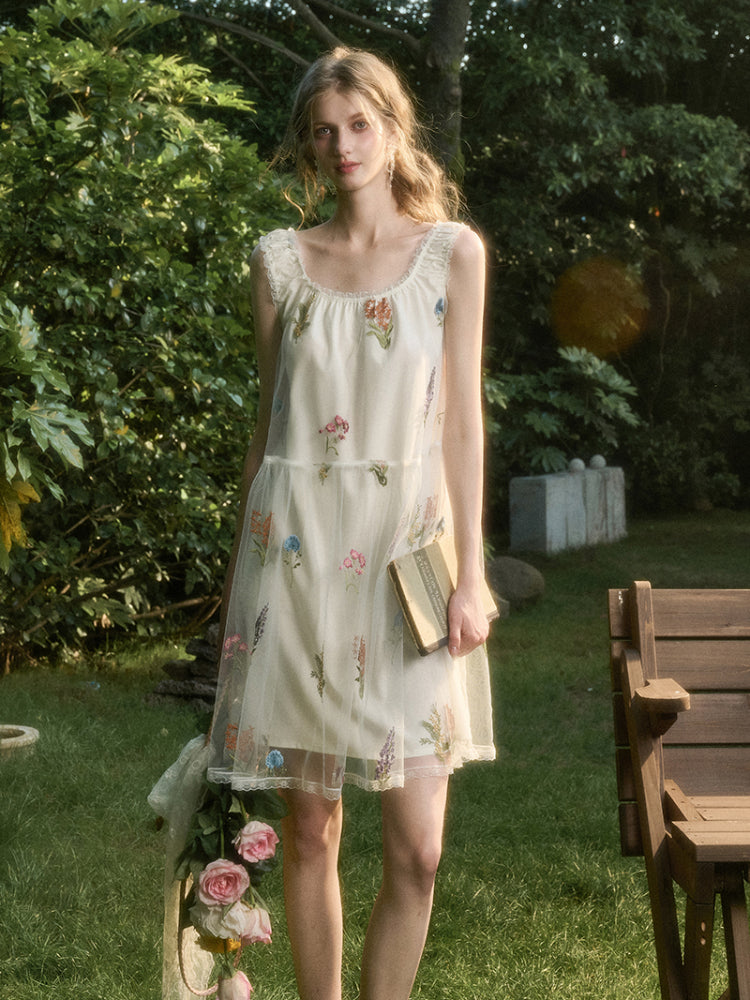 Chiffon Floral Embroidered Dress