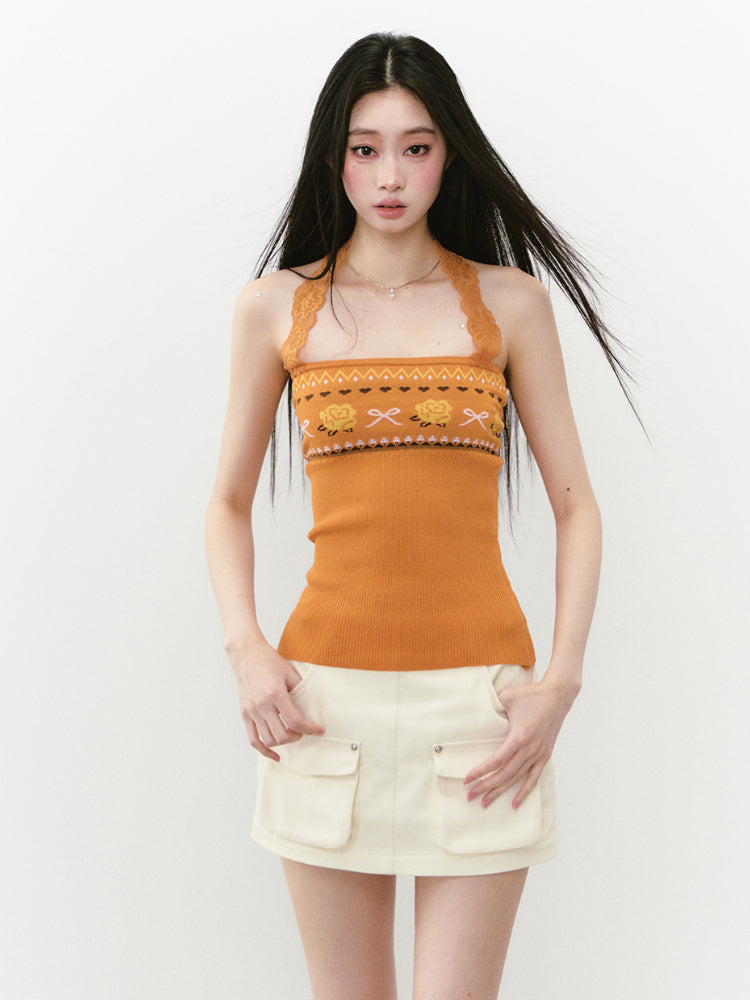 Floral Lace Off-Shoulder Bustier Vest