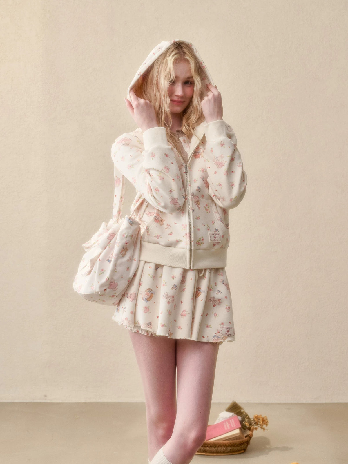 Bunny Print Hoodie Skort Set