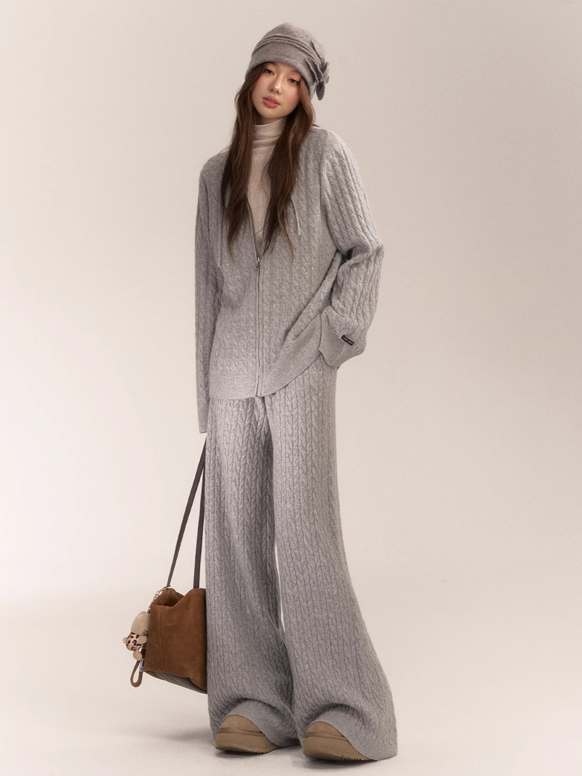 Wool Blend Hooded Knit Cardigan