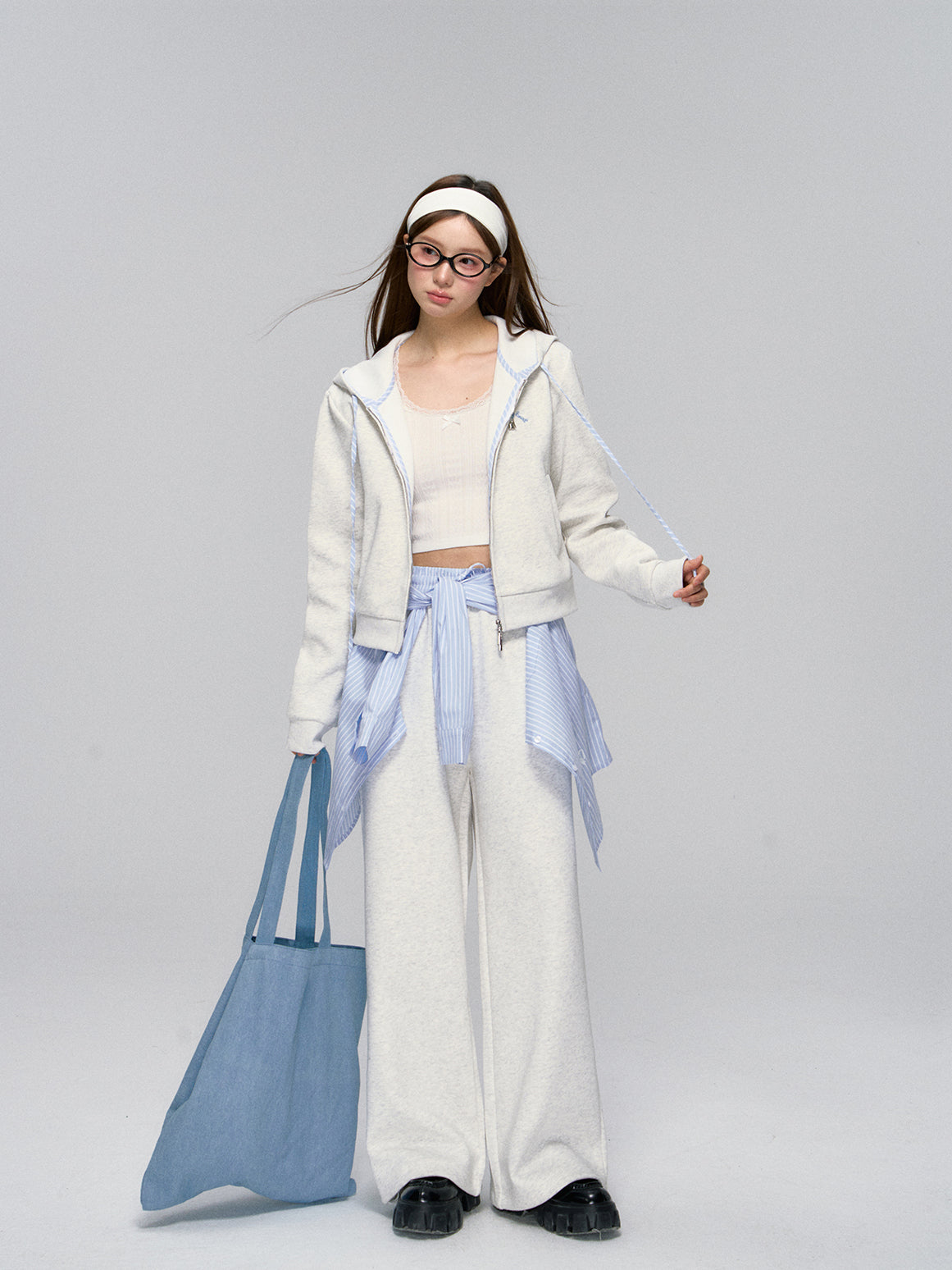 Striped Contrast Waist Wide-Leg Pants