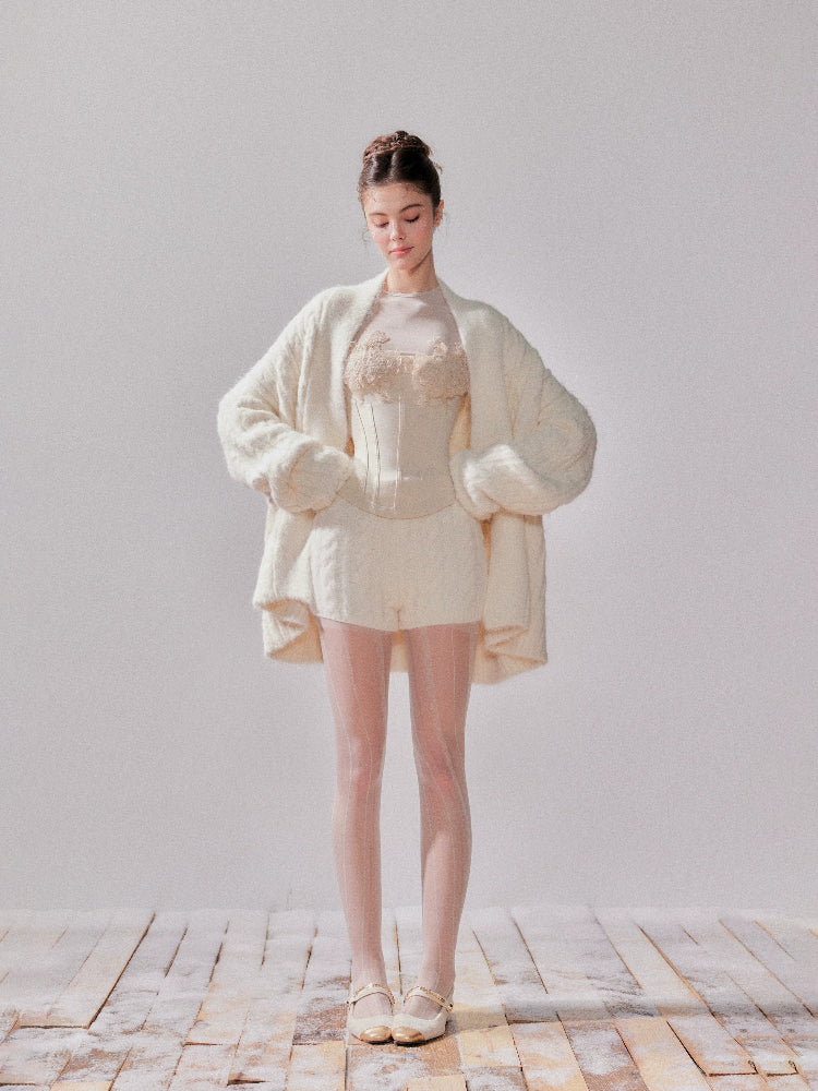 Knit Sweater Cardigan Coat & Shorts Set