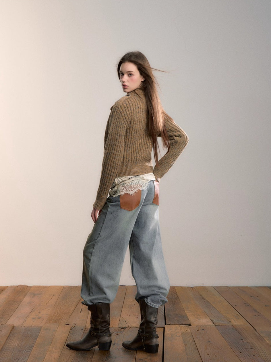 Colorfleck High-Neck Cardigan Jacket