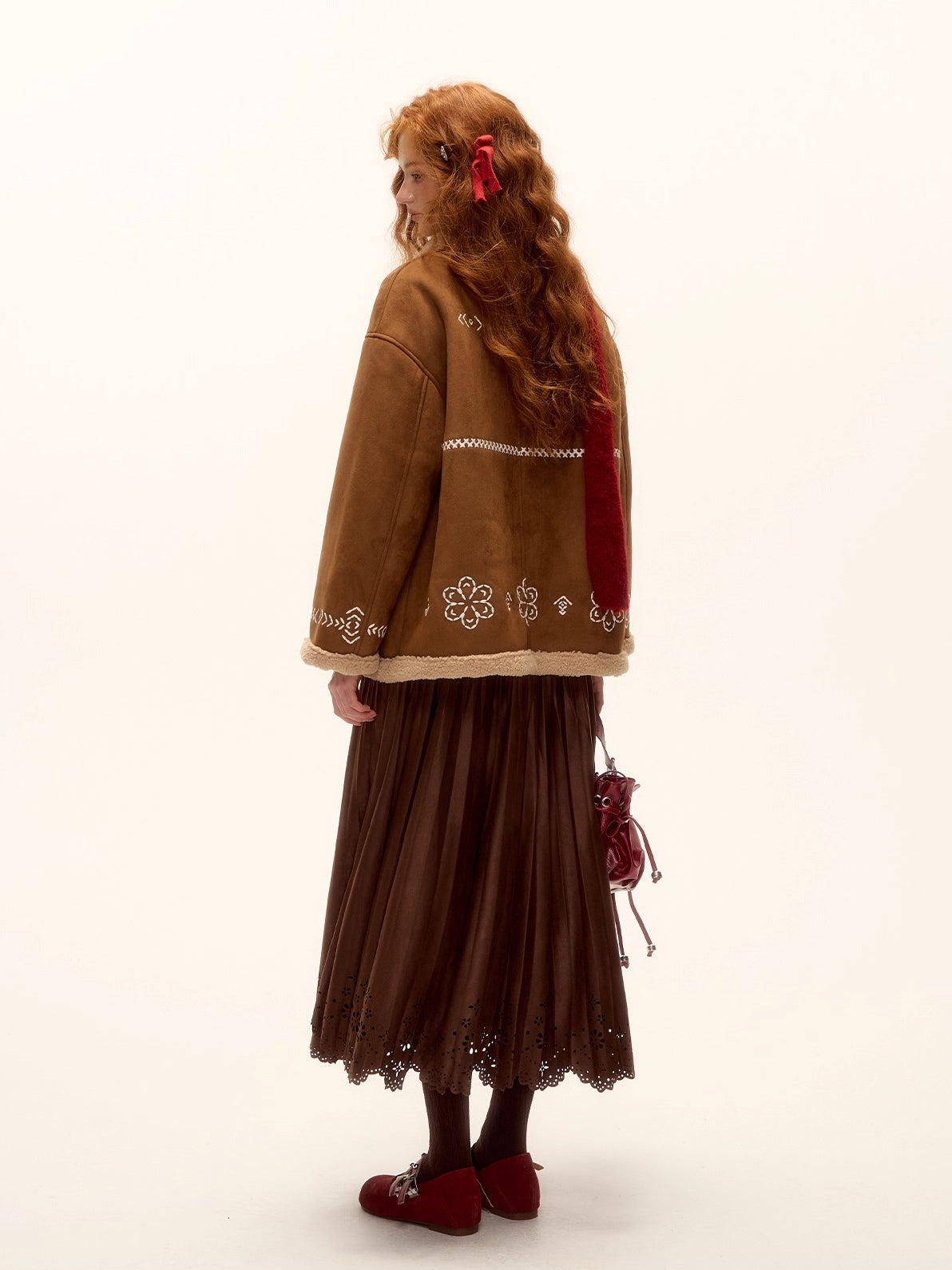 Shearling Embroidered Suede Jacket