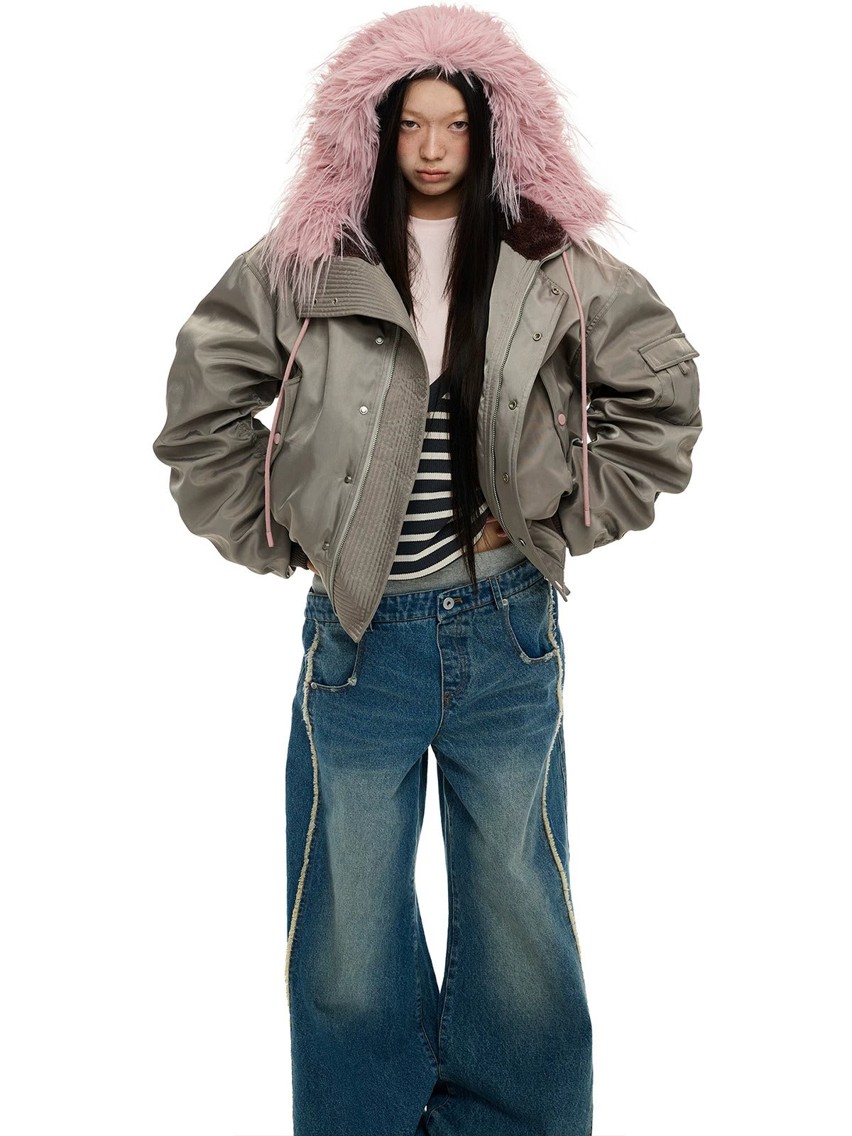 Vintage Hooded Fur Trim Down Jacket